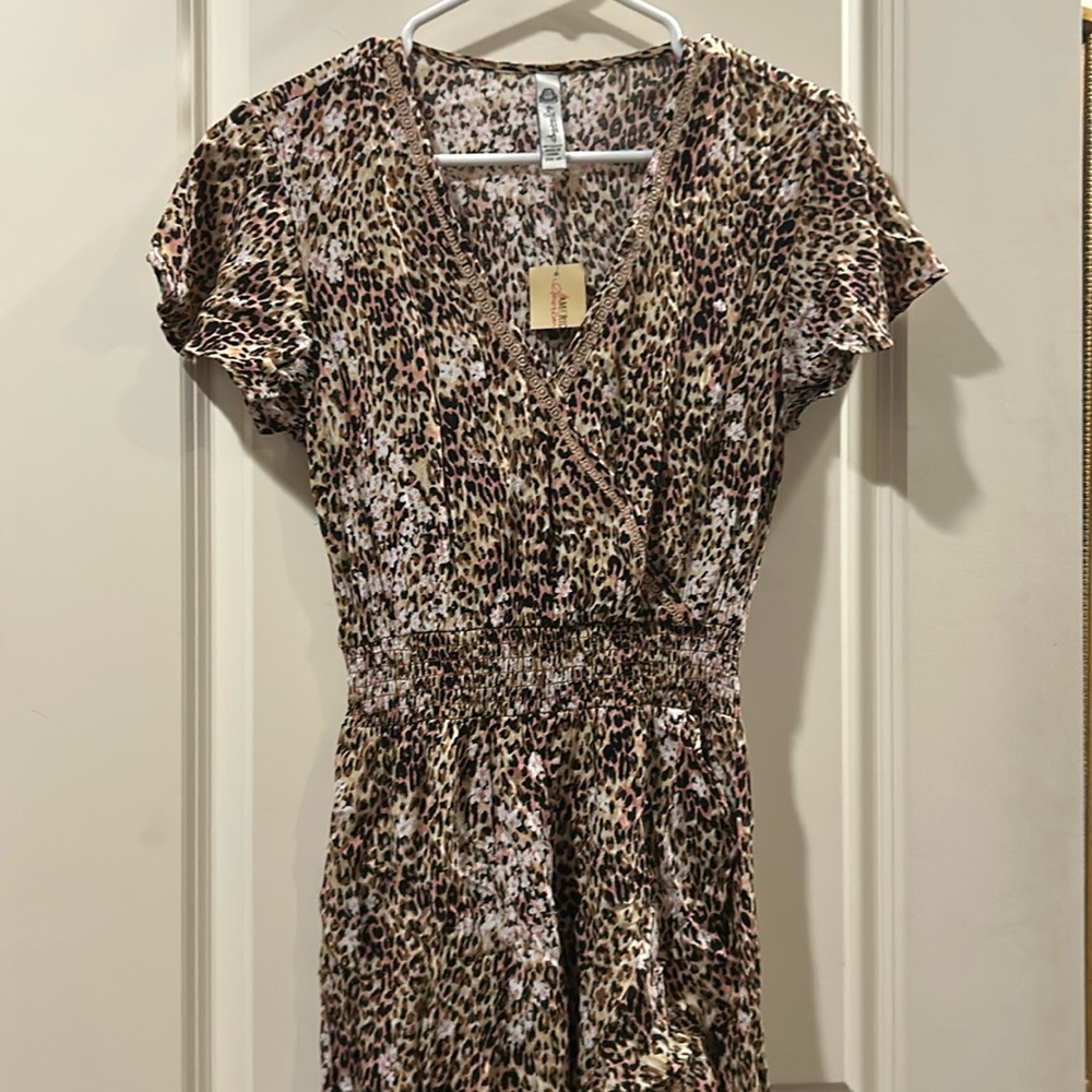 NWT American Rag animal print faux wrap ruffle hi/lo dress short sleeve size XS
